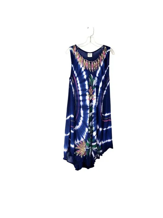 Exist Women's Tie-Dye Sleeveless Rayon Sundress With Floral Embellishments Free - Picture 1 of 8